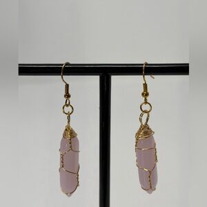 Elegant Gold and Pink Quartz Wire-Wrapped Earrings